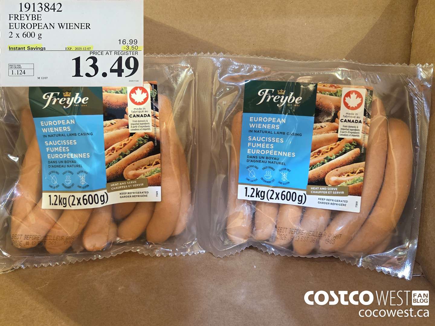 1913842 FREYBE EUROPEAN WIENER 2 X 600 G ($3.50 INSTANT SAVINGS EXPIRES ON 2025-12-07) $13.49