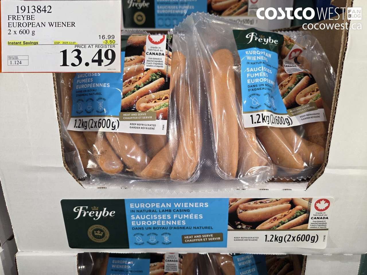 1913842 FREYBE EUROPEAN WIENER 2 X 600 G ($3.50 INSTANT SAVINGS EXPIRES ON 2025-12-07) $13.49