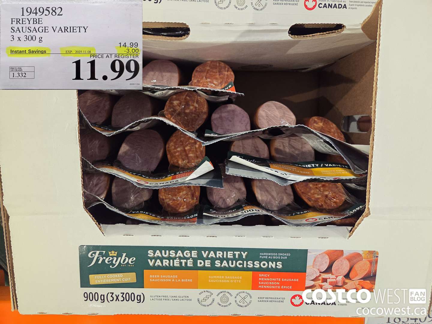 1949582 FREYBE SAUSAGE VARIETY 3 X 300G ($3.00 INSTANT SAVINGS EXPIRES ON 2025-11-08) $11.99
