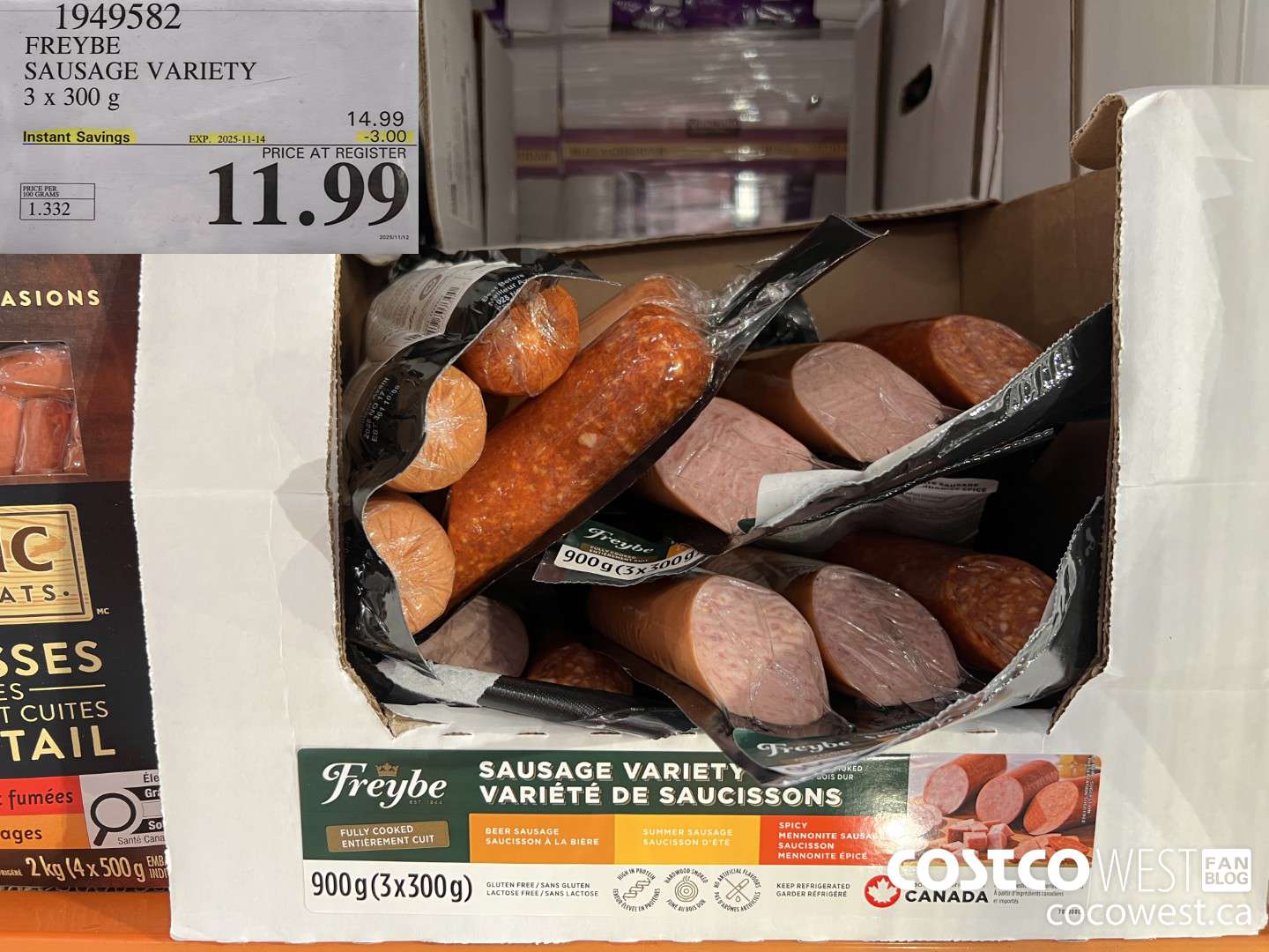1949582 FREYBE SAUSAGE VARIETY 3 X 300G ($3.00 INSTANT SAVINGS EXPIRES ON 2025-11-14) $11.99