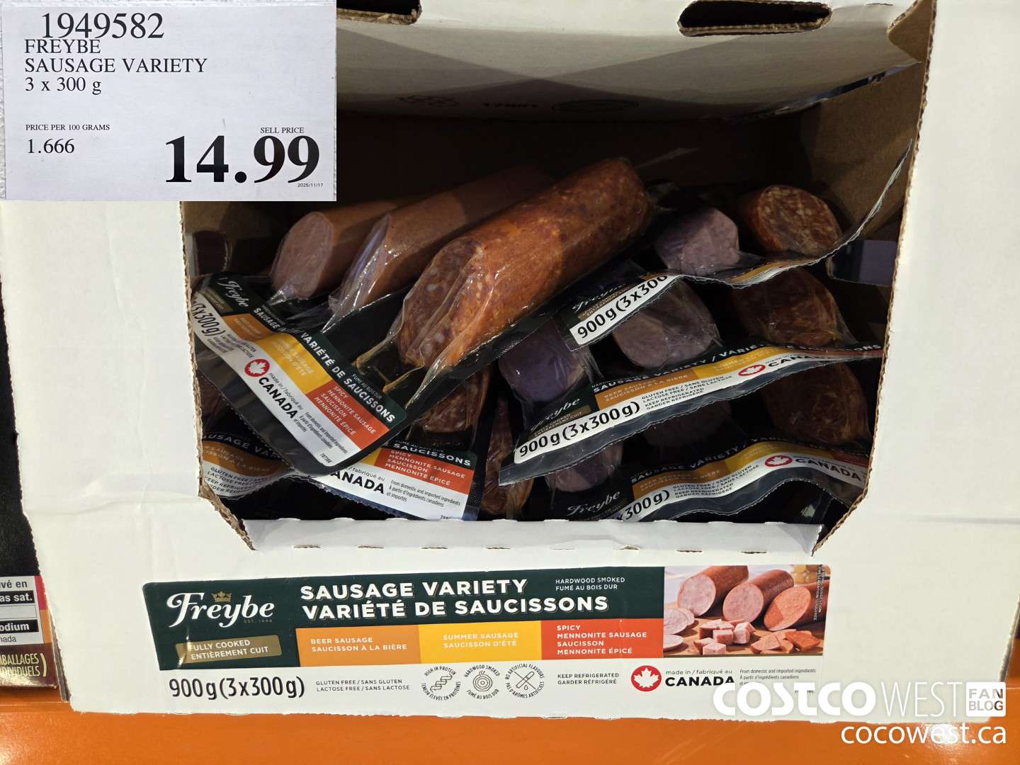 1949582 FREYBE SAUSAGE VARIETY 3 X 300G $14.99