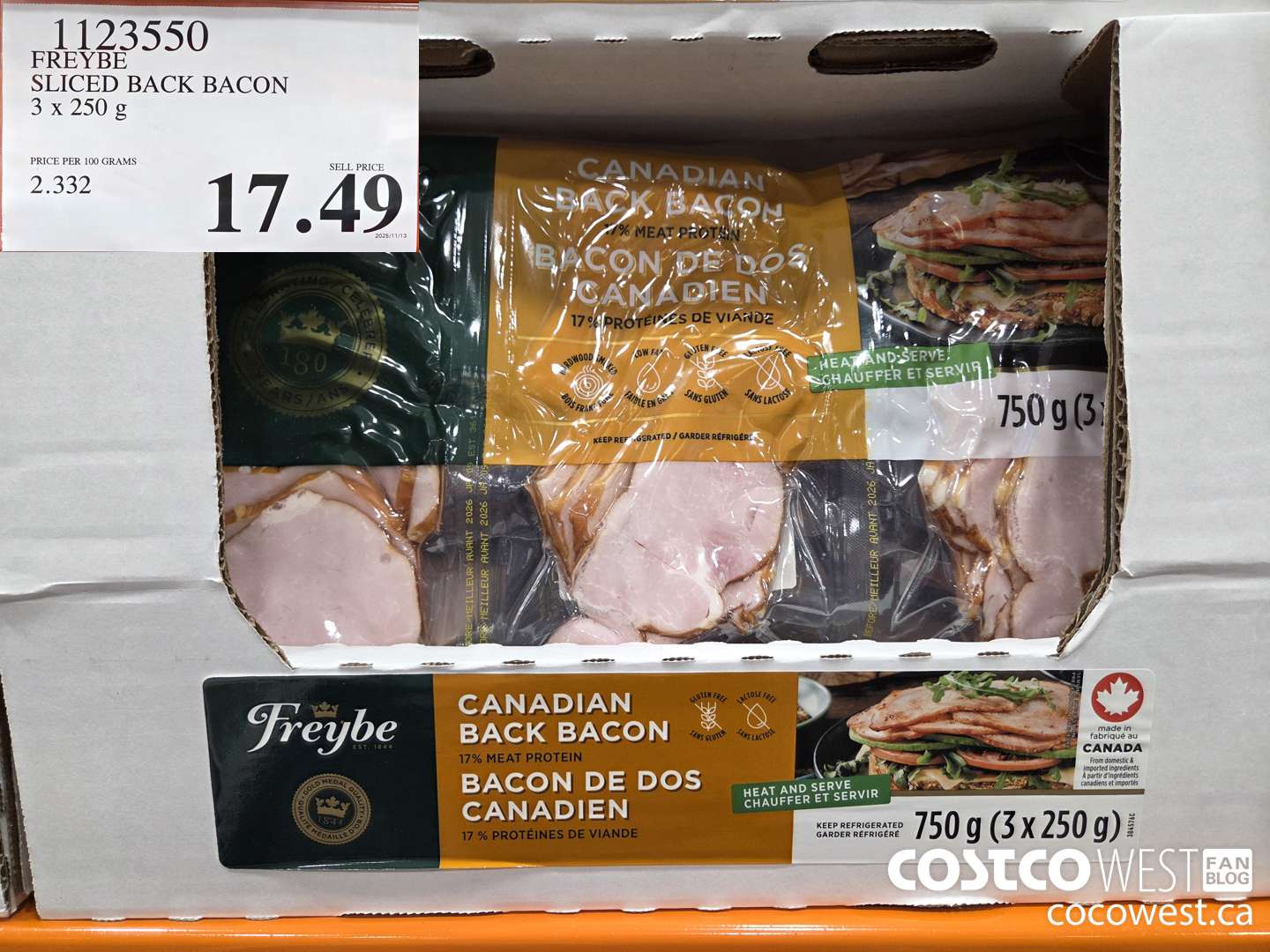 1123550 FREYBE SLICED BACK BACON $17.49