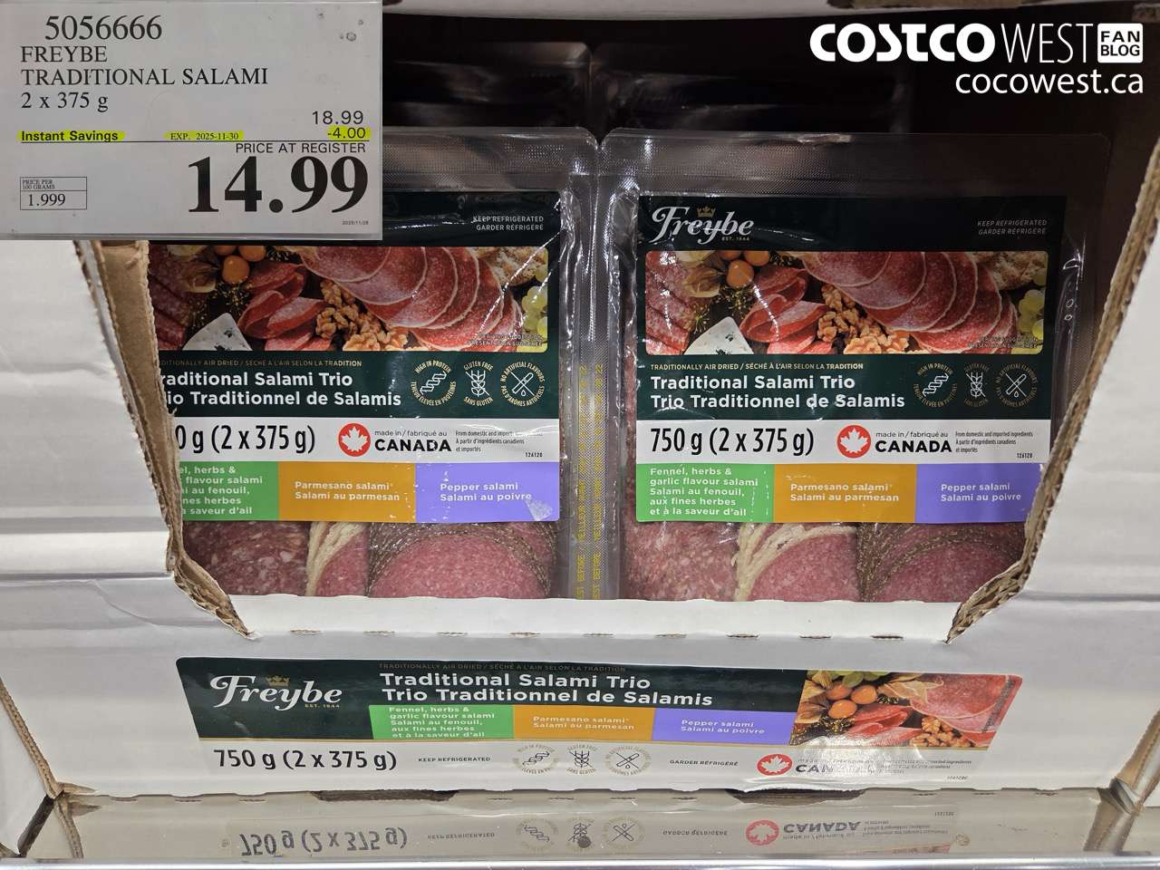 5056666 FREYBE TRADITIONAL SALAMI 2 X 375G ($4.00 INSTANT SAVINGS EXPIRES ON 2025-11-30) $14.99
