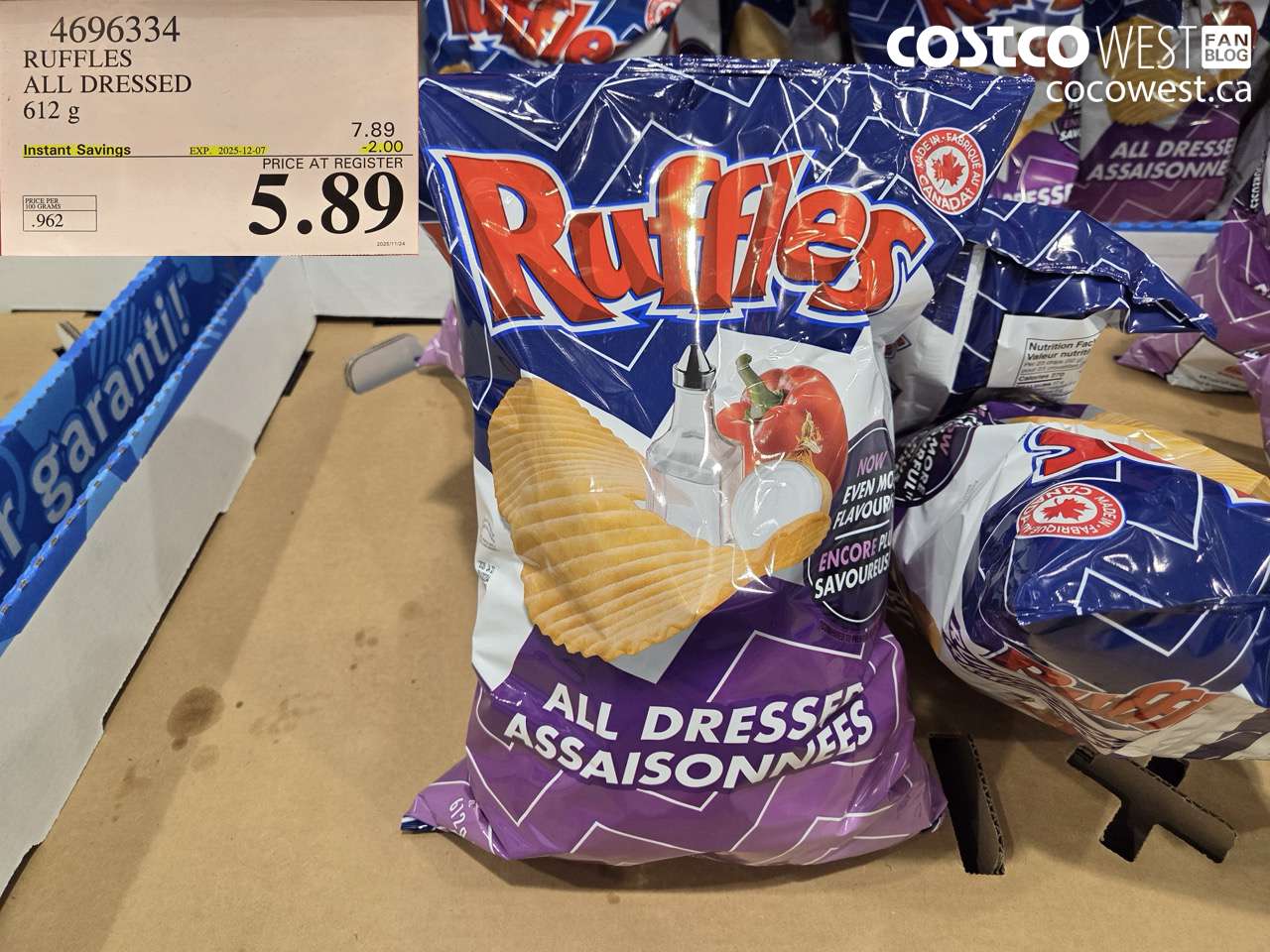 4696334 FRITO LAY RUFFLES ALL DRESSED 612G ($2.00 INSTANT SAVINGS EXPIRES ON 2025-12-07) $5.89