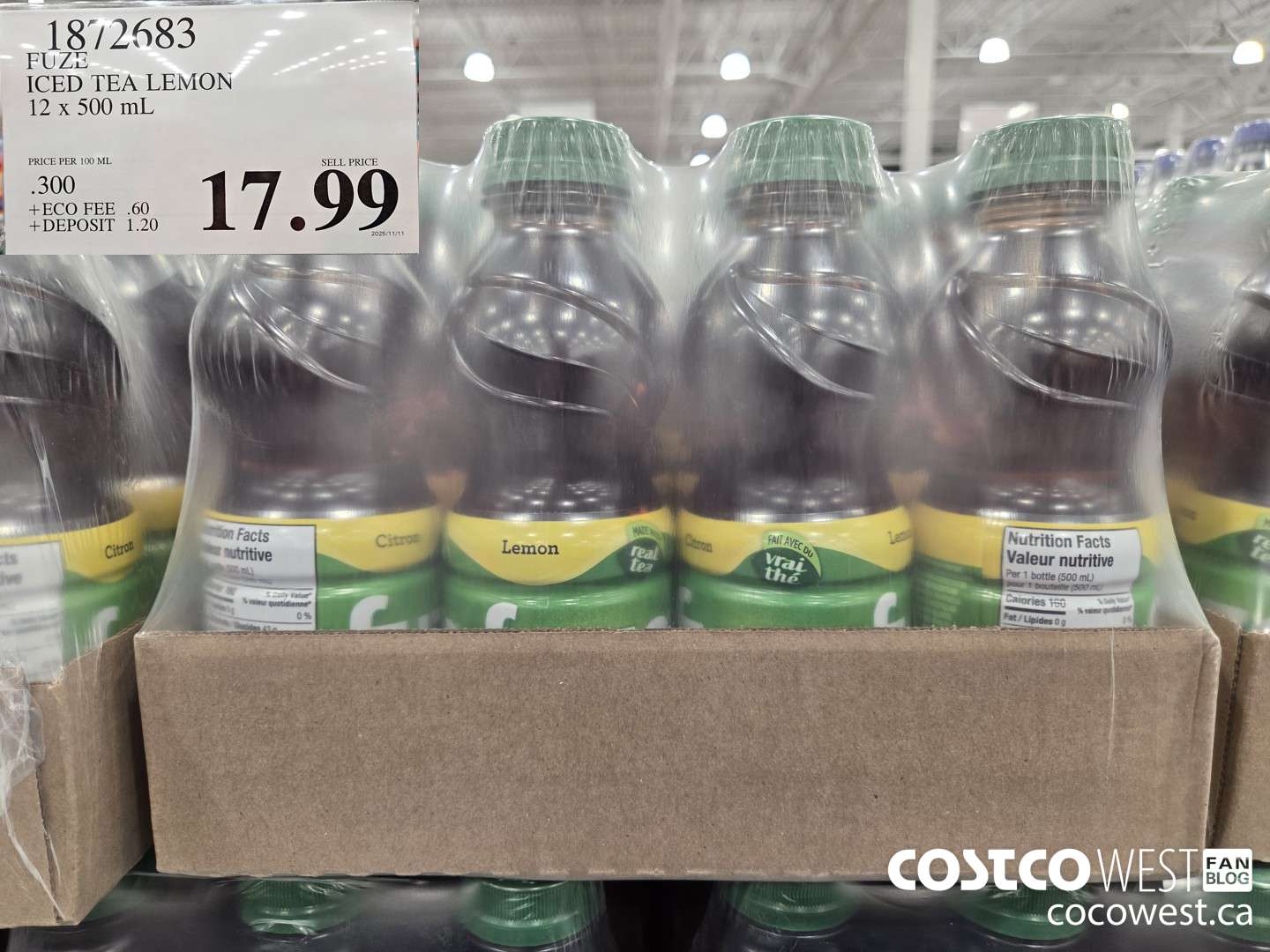 1872683 FUZE ICED TEA LEMON 12 x 500 mL $17.99