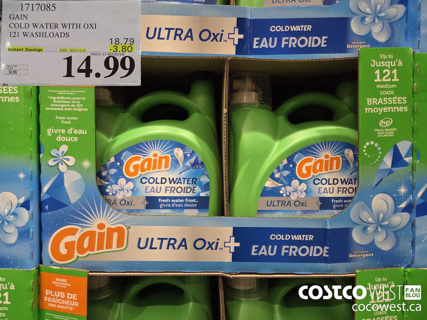 1717085 GAIN COLD WATER OXI LIQUID DETERGENT 121 WASHLOADS ($3.80 INSTANT SAVINGS EXPIRES ON 2025-11-23) $14.99