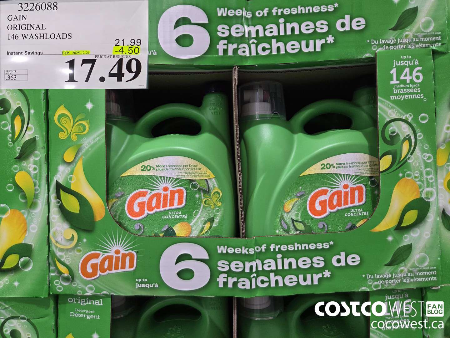 3226088 GAIN HE ULTRA LIQUID DETERGENT 4.82 L 146 WASHLOADS ($4.50 INSTANT SAVINGS EXPIRES ON 2025-12-21) $17.49