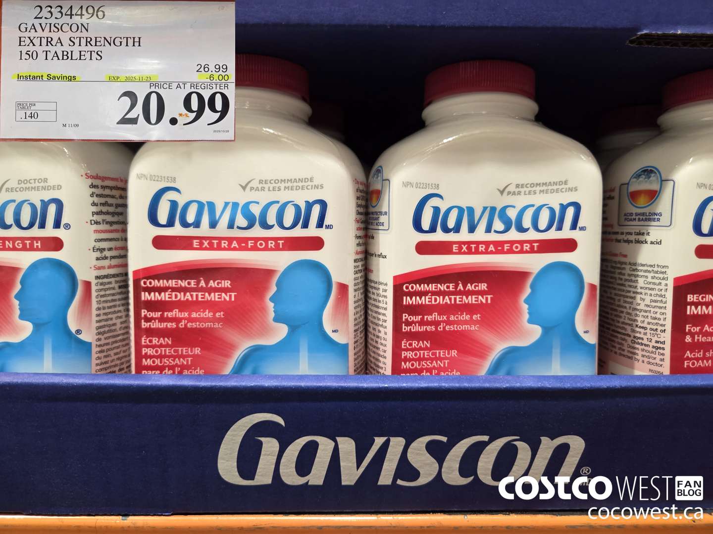 2334496 GAVISCON EXTRA STRENGTH 150 TABLETS ($6.00 INSTANT SAVINGS EXPIRES ON 2025-11-23) $20.99