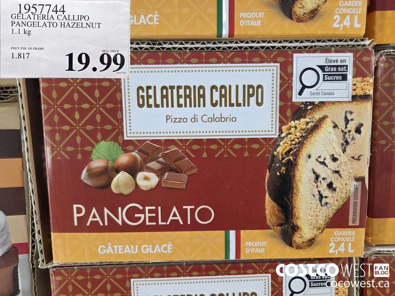 1957744 GELATERIA CALLIPO PANGELATO HAZELNUT 1.1KG $19.99