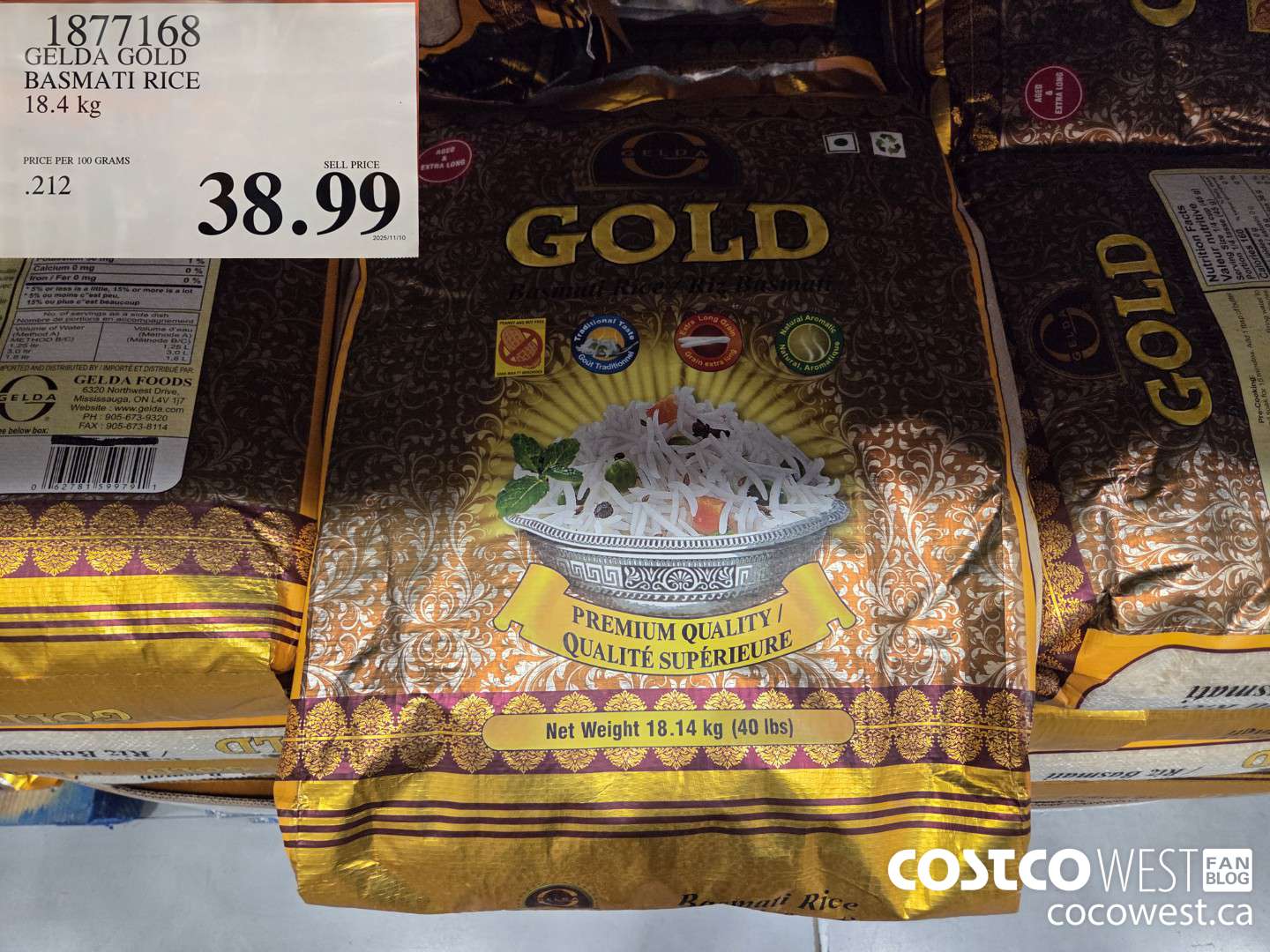 1877168 GELDA GOLD BASMATI RICE 18.4 kg $38.99