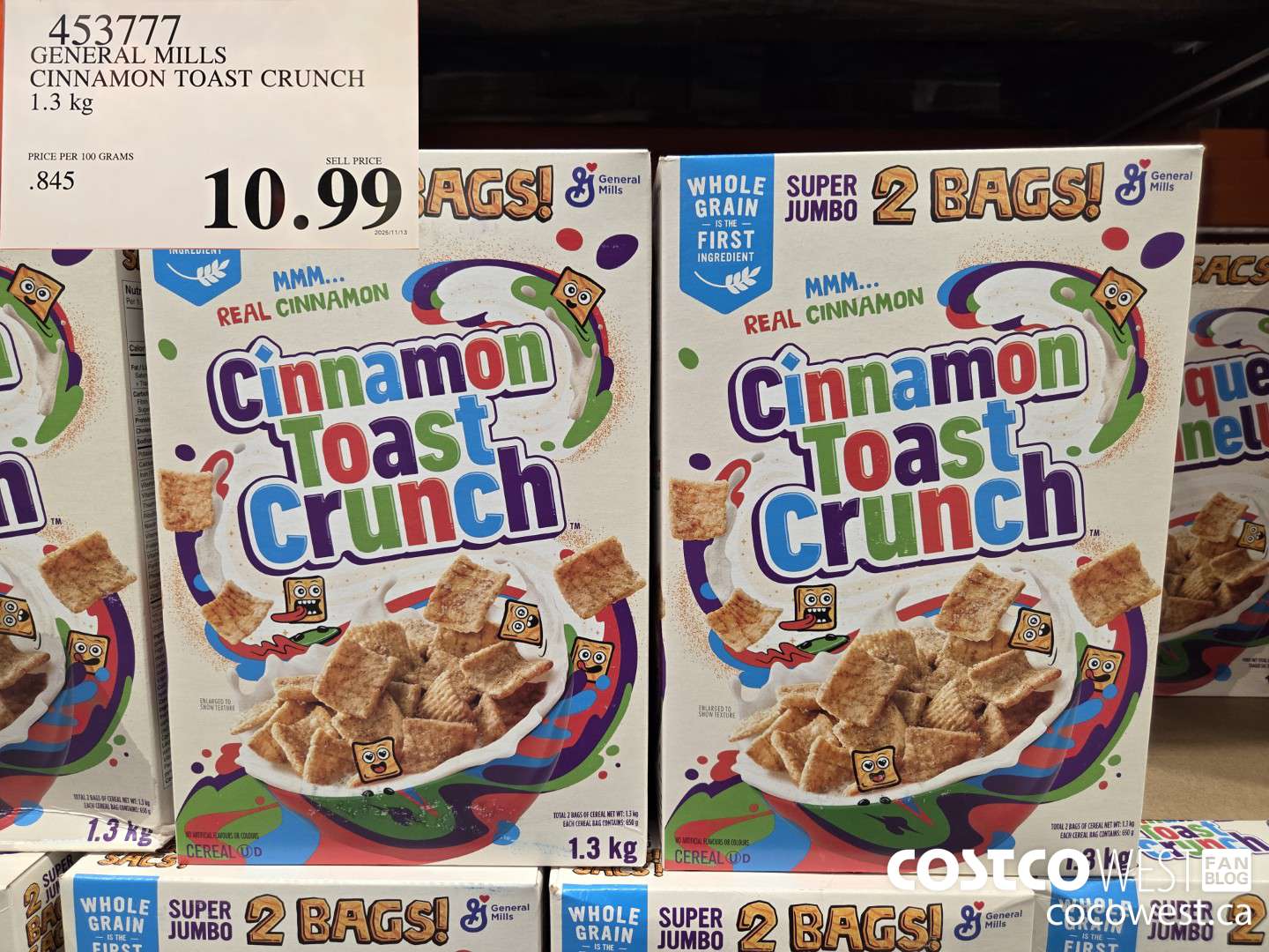 453777 GENERAL MILLS CINNAMON TOAST CRUNCH 1.3 kg $10.99