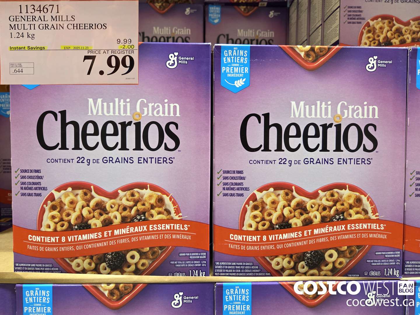 1134671 GENERAL MILLS MULTIGRAIN CHEERIOS 1.24 kg ($2.00 INSTANT SAVINGS EXPIRES ON 2025-11-23) $7.99