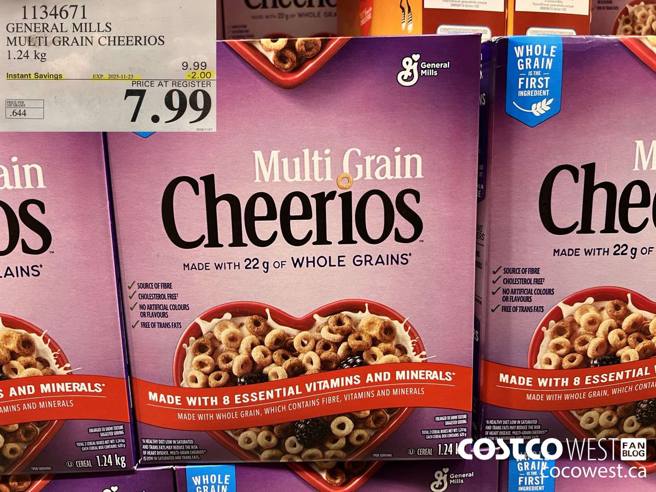 1134671 GENERAL MILLS MULTIGRAIN CHEERIOS 1.24 kg ($2.00 INSTANT SAVINGS EXPIRES ON 2025-11-23) $7.99
