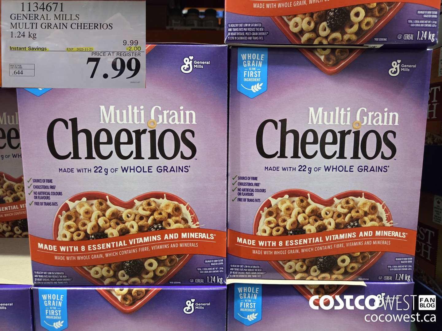 1134671 GENERAL MILLS MULTIGRAIN CHEERIOS 1.24 kg ($2.00 INSTANT SAVINGS EXPIRES ON 2025-11-23) $7.99