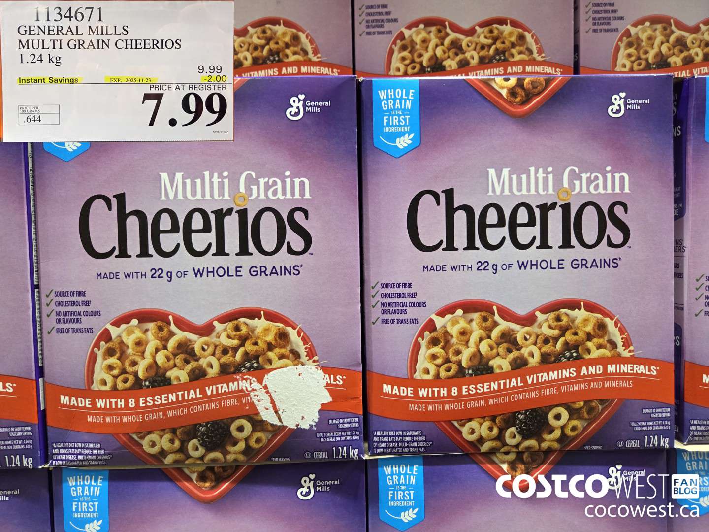 1134671 GENERAL MILLS MULTIGRAIN CHEERIOS 1.24 kg ($2.00 INSTANT SAVINGS EXPIRES ON 2025-11-23) $7.99
