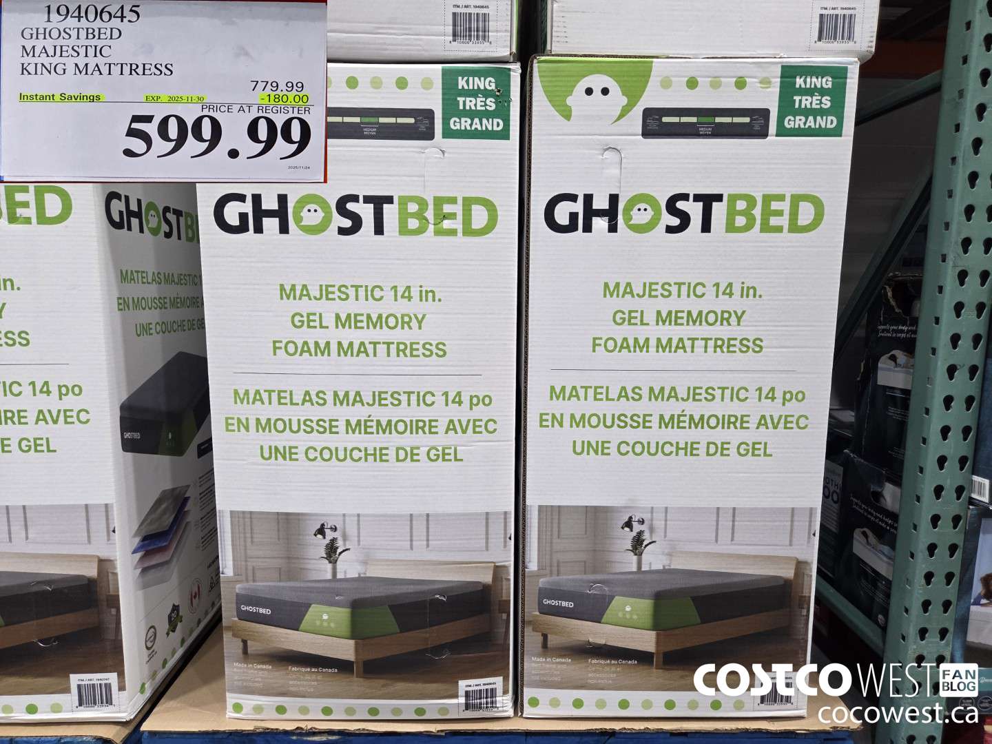 1940645 GHOSTBED 14IN MEMORY FOAM KING MATTRESS ($180.00 INSTANT SAVINGS EXPIRES ON 2025-11-30) $599.99
