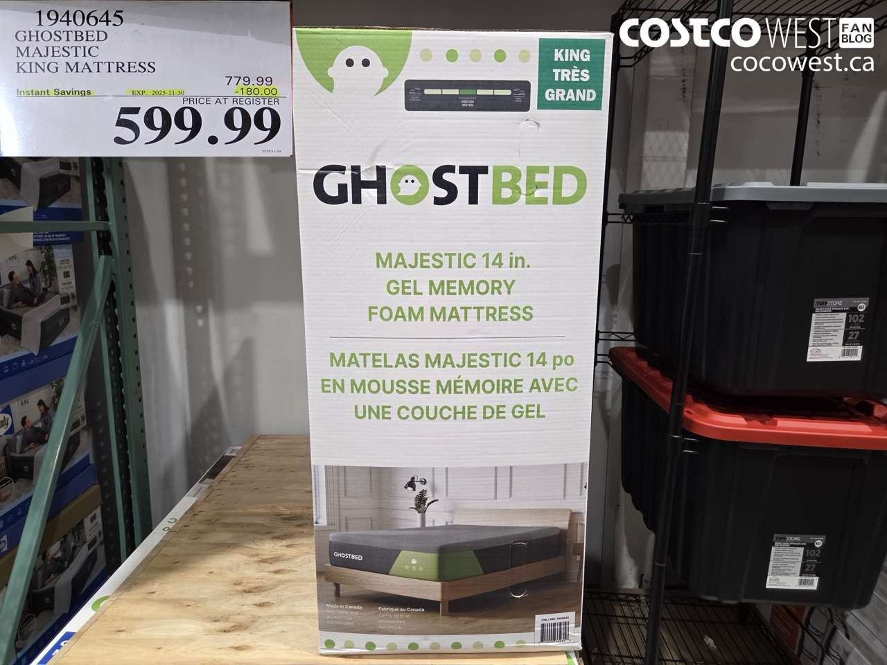 1940645 GHOSTBED 14IN MEMORY FOAM KING MATTRESS ($180.00 INSTANT SAVINGS EXPIRES ON 2025-11-30) $599.99