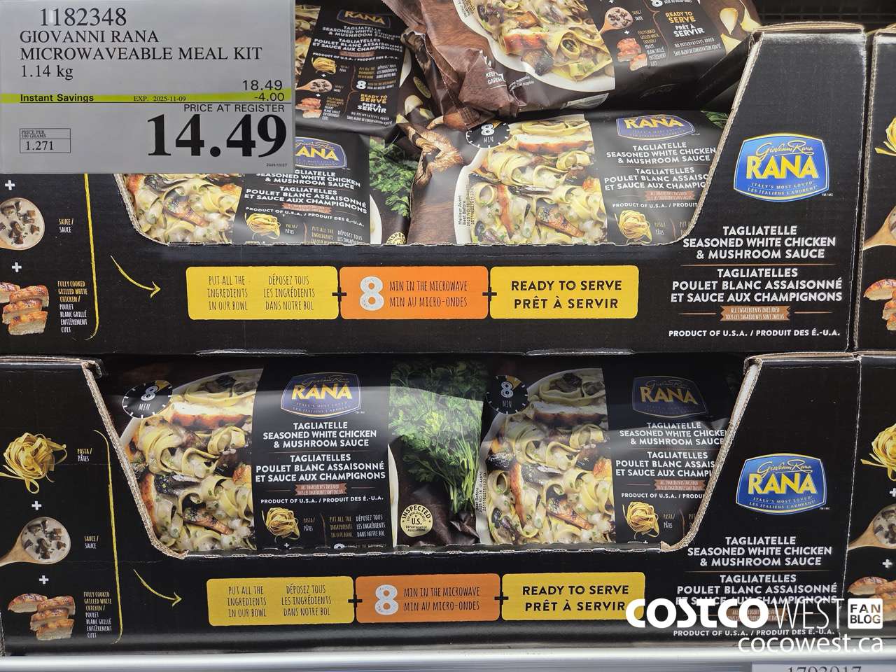 1182348 GIOVANNI RANA MICROWAVEABLE MEAL KIT 1.14 kg ($4.00 INSTANT SAVINGS EXPIRES ON 2025-11-09) $14.49