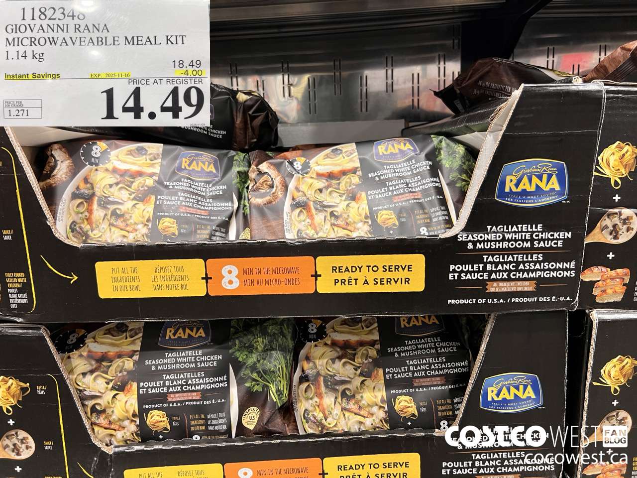 1182348 GIOVANNI RANA MICROWAVEABLE MEAL KIT 1.14 kg ($4.00 INSTANT SAVINGS EXPIRES ON 2025-11-16) $14.49