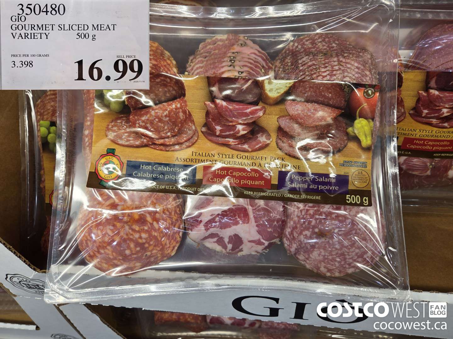 350480 GIO GOURMET SLICED MEAT VARIETY 500 g ($4.00 INSTANT SAVINGS EXPIRES ON 2025-09-30) $16.99