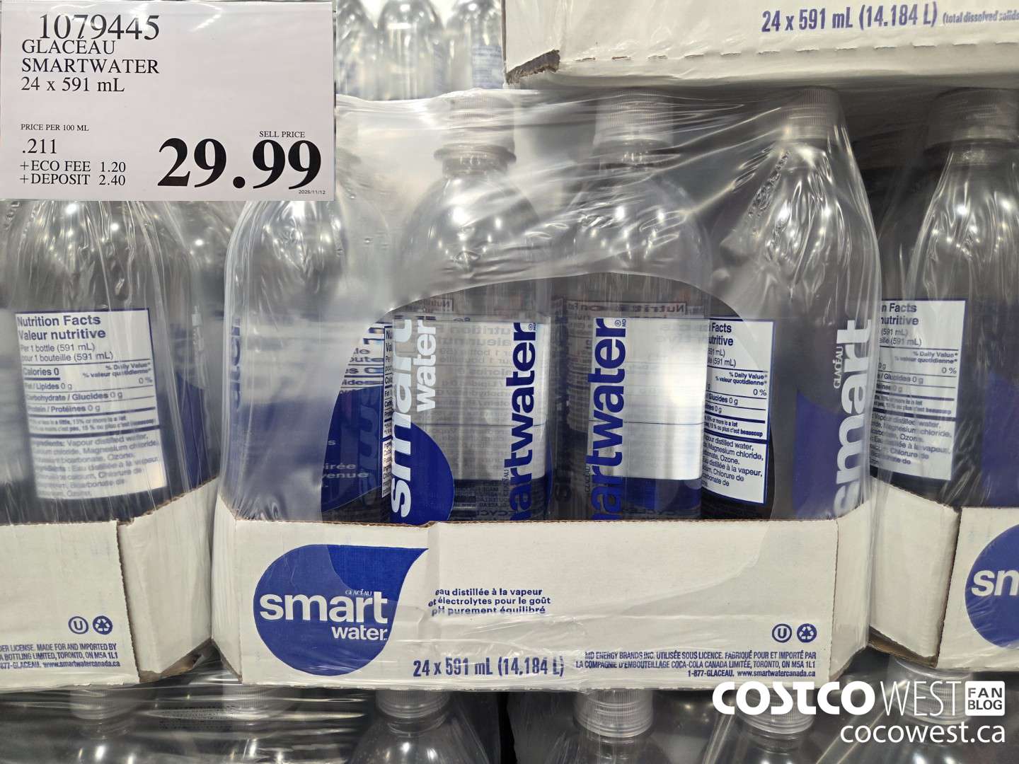 1079445 GLACEAU SMARTWATER 24 x 591 mL $29.99