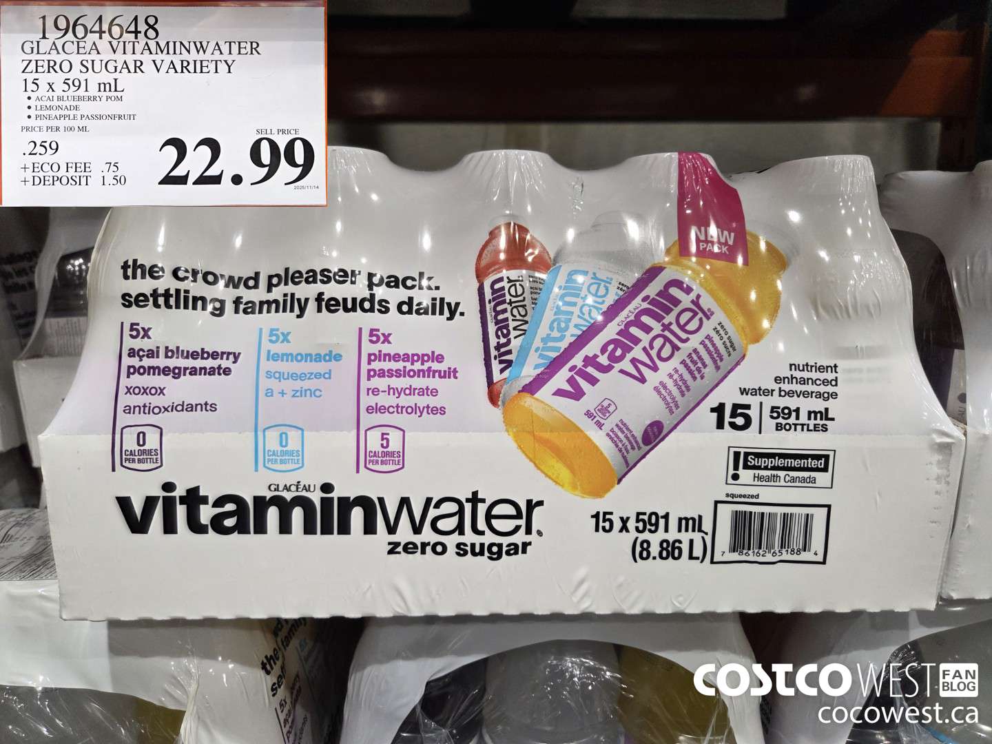 1964648 GLACEAU VITAMIN WATER ZERO SUGAR VARIETY 15 x 591 mL $22.99