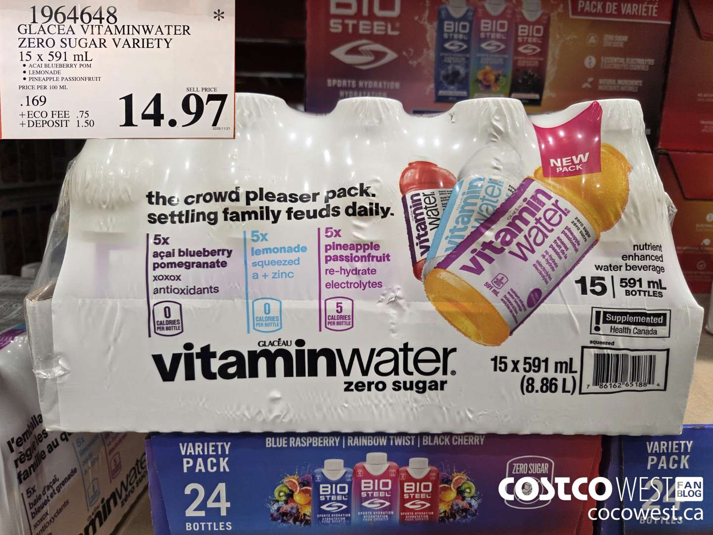1964648 GLACEAU VITAMIN WATER ZERO SUGAR VARIETY 15 x 591 mL $14.97