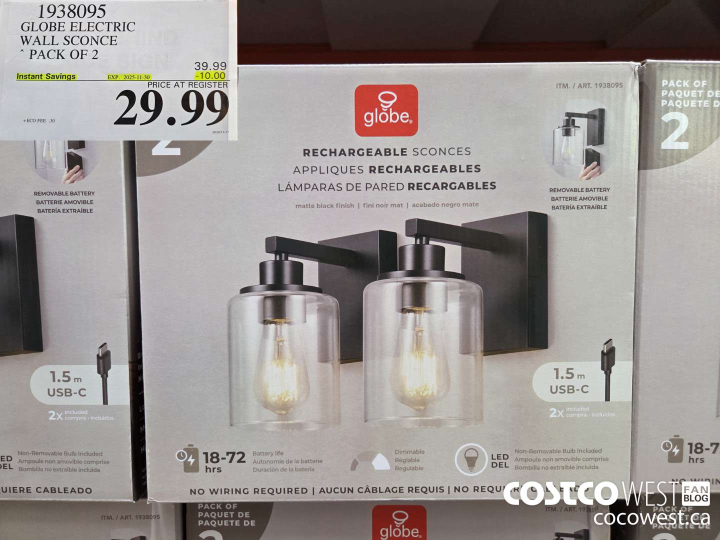 1938095 GLOBE ELECTRIC LED BLACK WALL SCONCE 2PK GLASS SHADE ($10.00 INSTANT SAVINGS EXPIRES ON 2025-11-30) $29.99