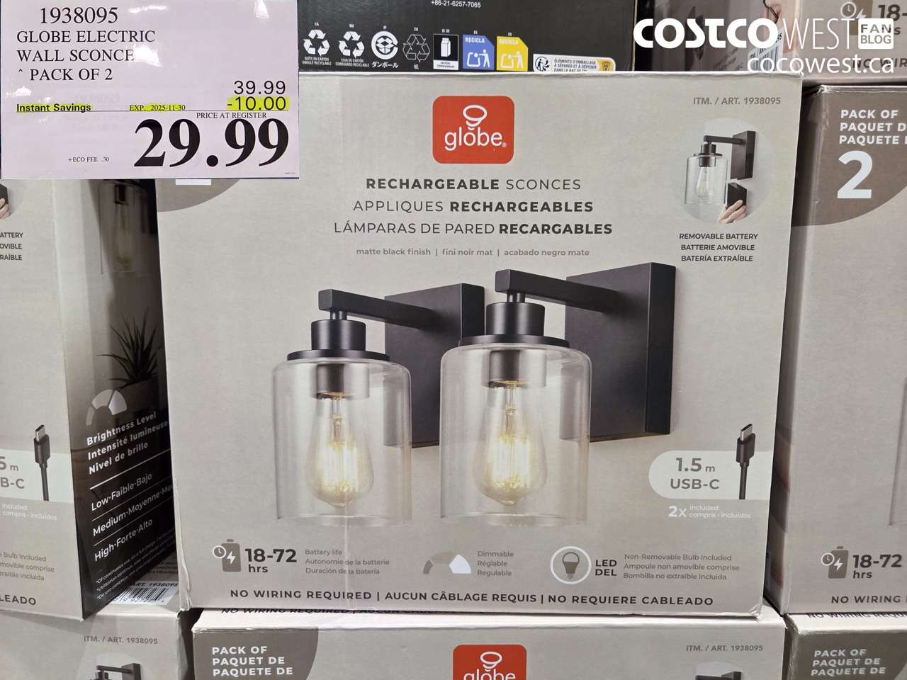 1938095 GLOBE ELECTRIC LED BLACK WALL SCONCE 2PK GLASS SHADE ($10.00 INSTANT SAVINGS EXPIRES ON 2025-11-30) $29.99