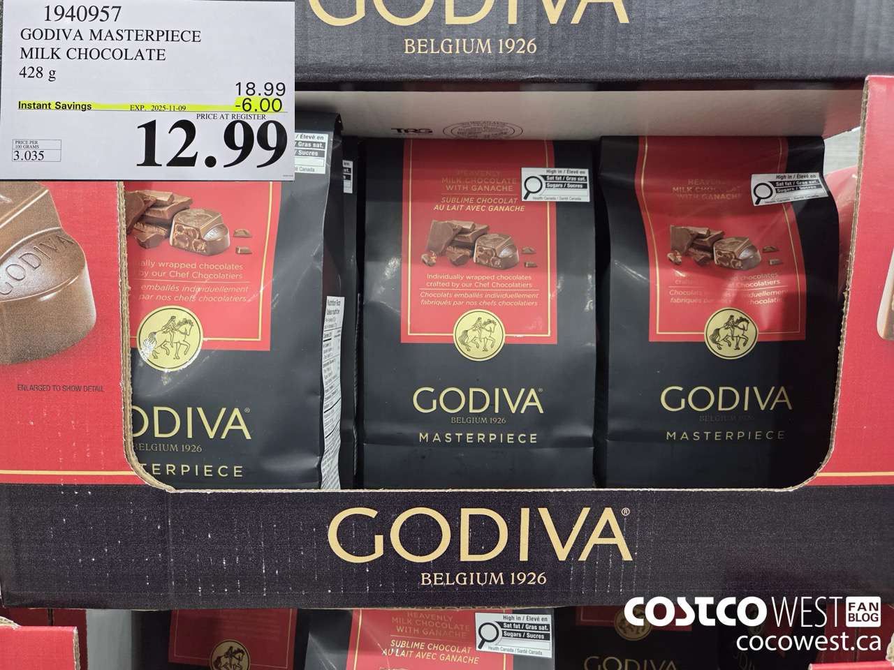 1940957 GODIVA MASTERPIECE MILK CHOCOLATE 428G ($6.00 INSTANT SAVINGS EXPIRES ON 2025-11-09) $12.99