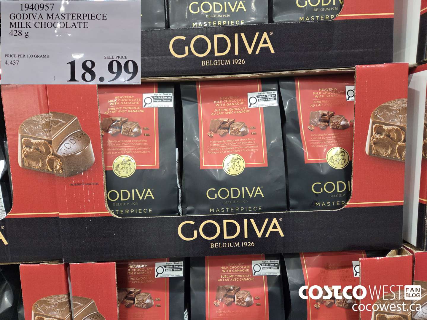1940957 GODIVA MASTERPIECE MILK CHOCOLATE 428G $18.99
