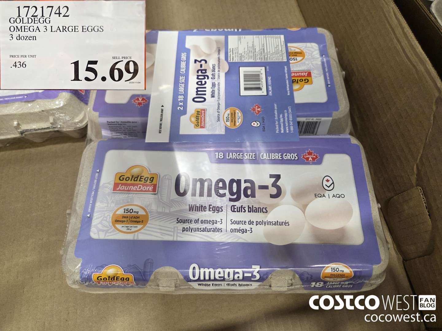 1721742 GOLDEGG OMEGA 3 LARGE EGGS 3 DOZEN $15.69