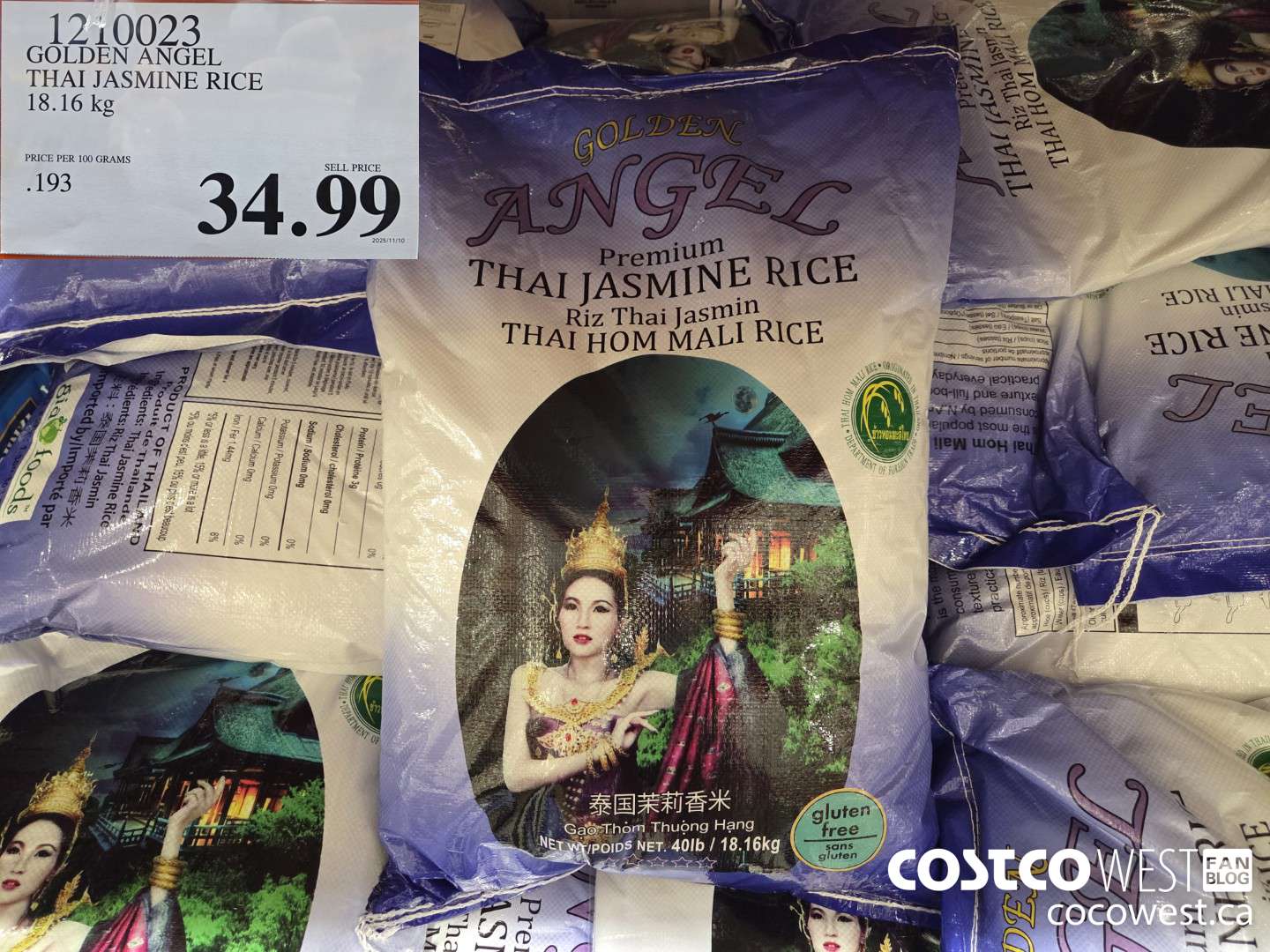 1210023 GOLDEN ANGEL THAI JASMINE RICE 18.16 kg $34.99