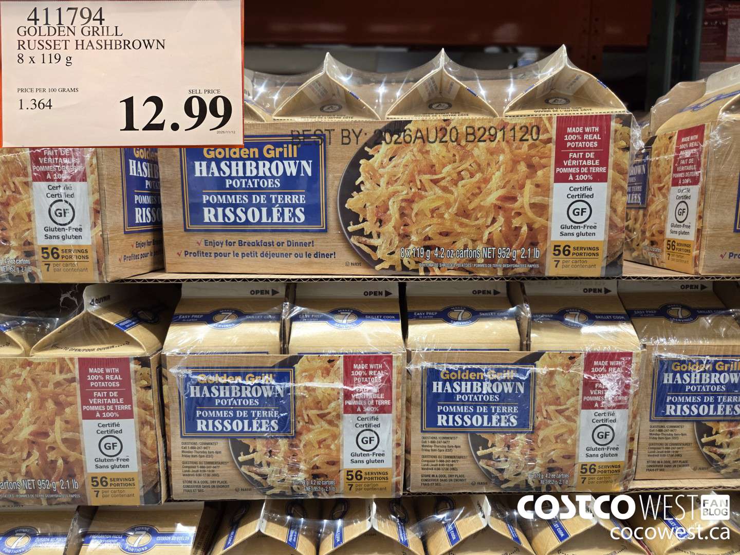 411794 GOLDEN GRILL RUSSET HASHBROWN 8 x 119 g $12.99