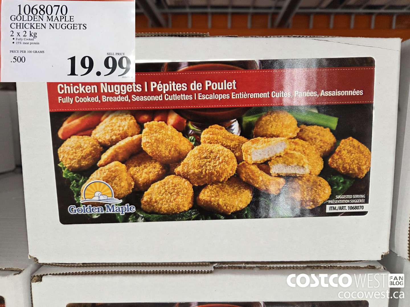 1068070 GOLDEN MAPLE CHICKEN NUGGETS 2 x 2 kg $19.99
