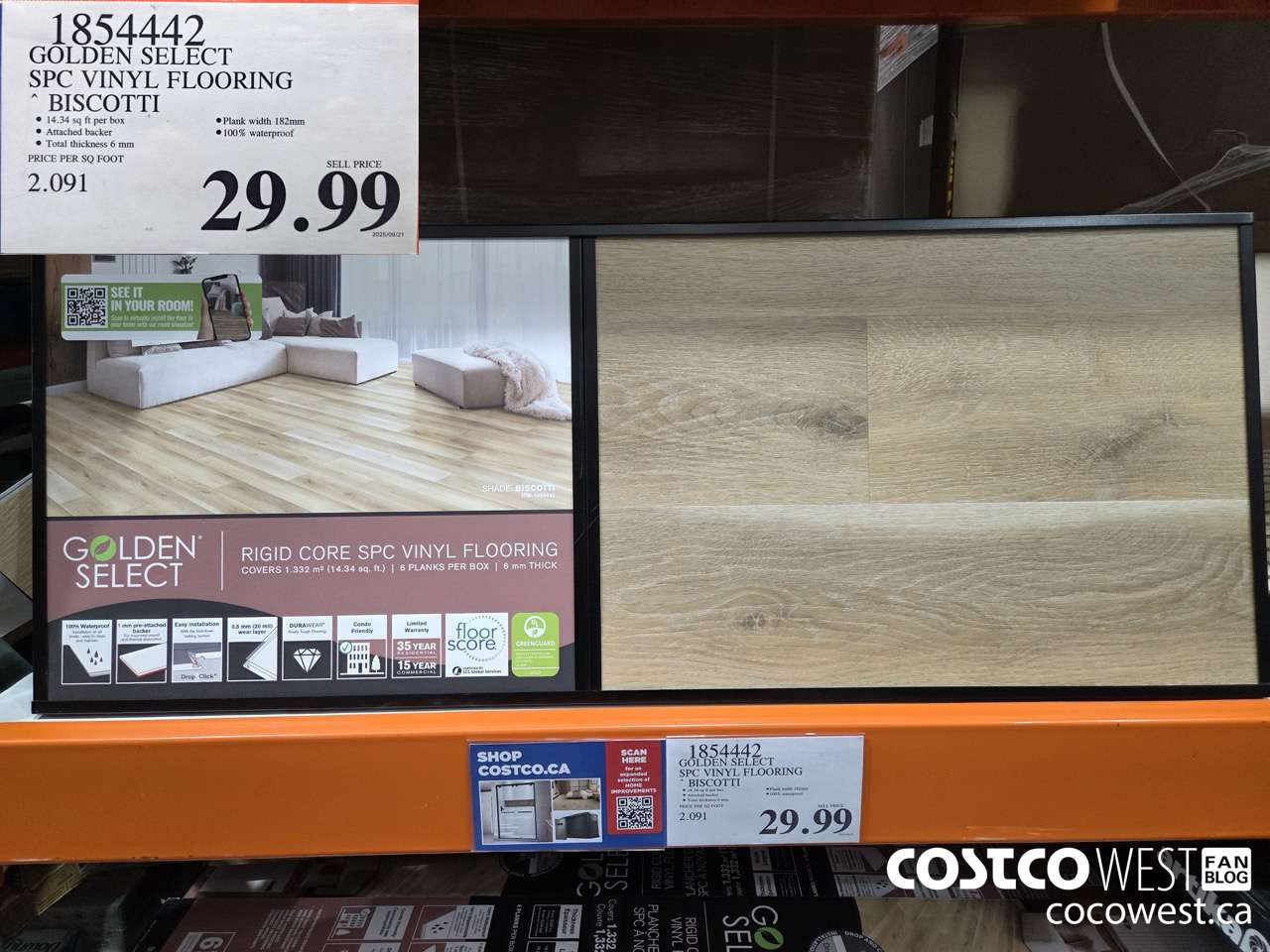 1854442 GOLDEN SELECT SPC VINYL FLOORING BISCOTTI $29.99