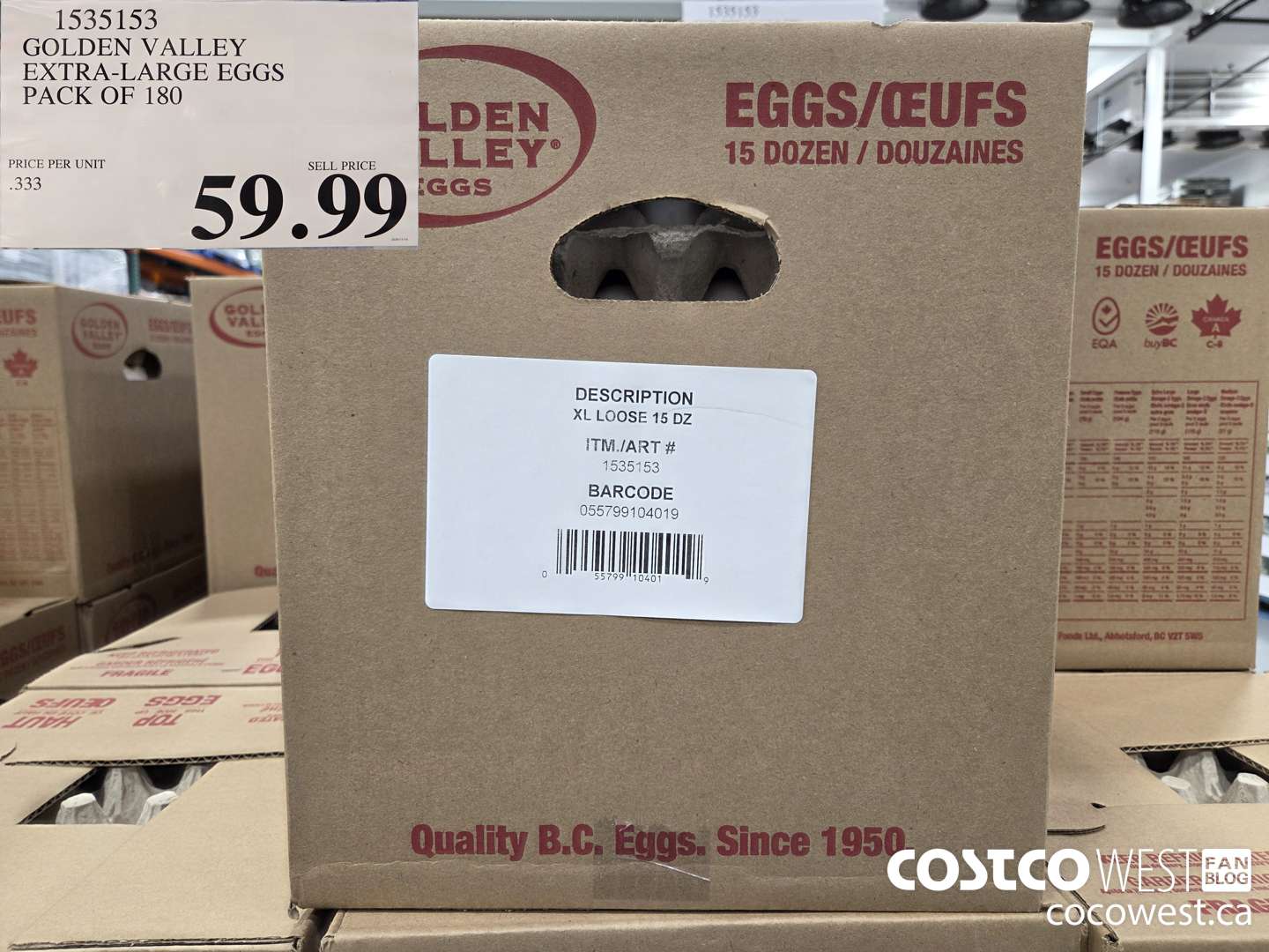 1535153 GOLDEN VALLEY EXTRA-LARGE EGGS PACK OF 180 $59.99