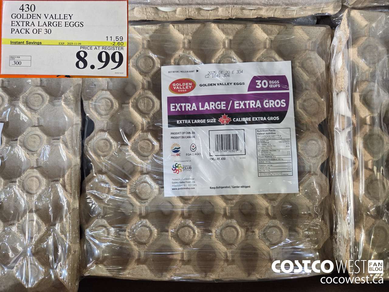430 GOLDEN VALLEY EXTRA LARGE EGGS PACK OF 30 ($2.60 INSTANT SAVINGS EXPIRES ON 2025-11-09) $8.99