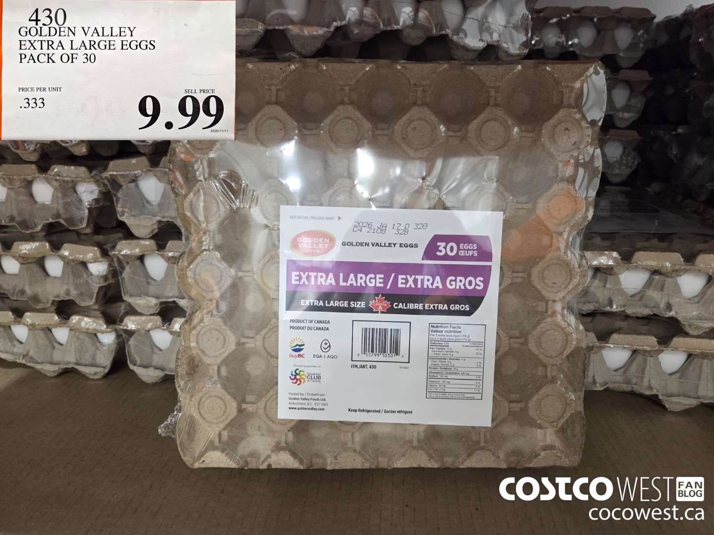 430 GOLDEN VALLEY EXTRA LARGE EGGS PACK OF 30 $9.99