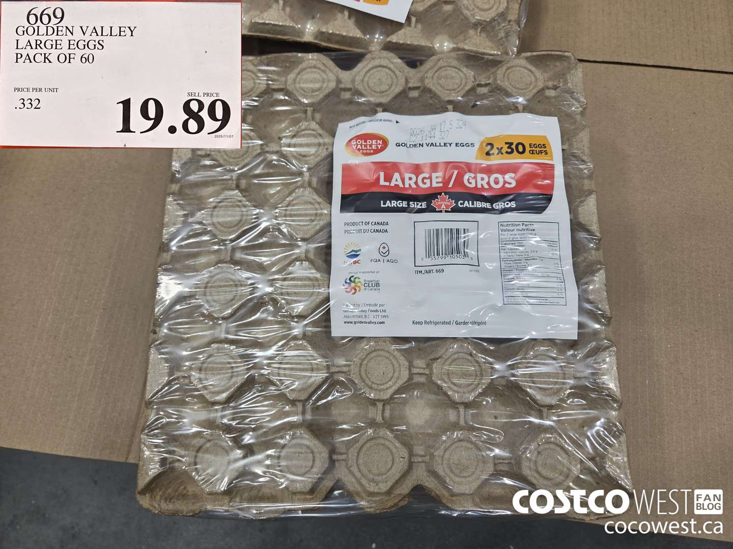 669 GOLDEN VALLEY LARGE EGGS 5 DOZEN $19.89