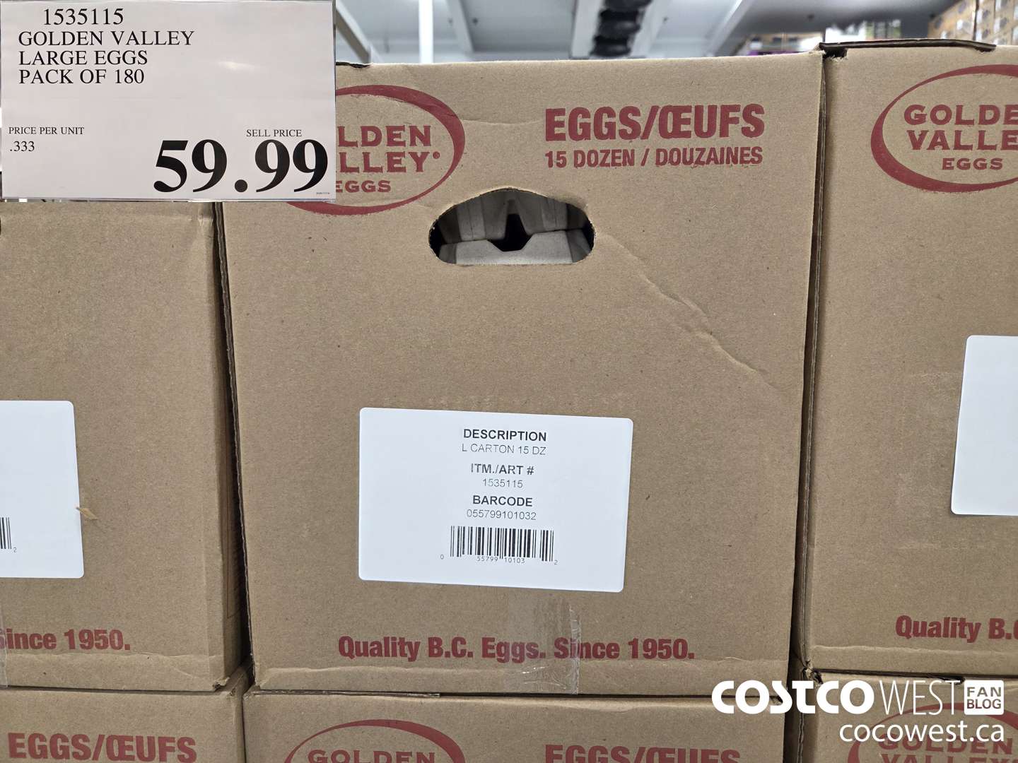 1535115 GOLDEN VALLEY LARGE EGGS PACK OF 180 $59.99