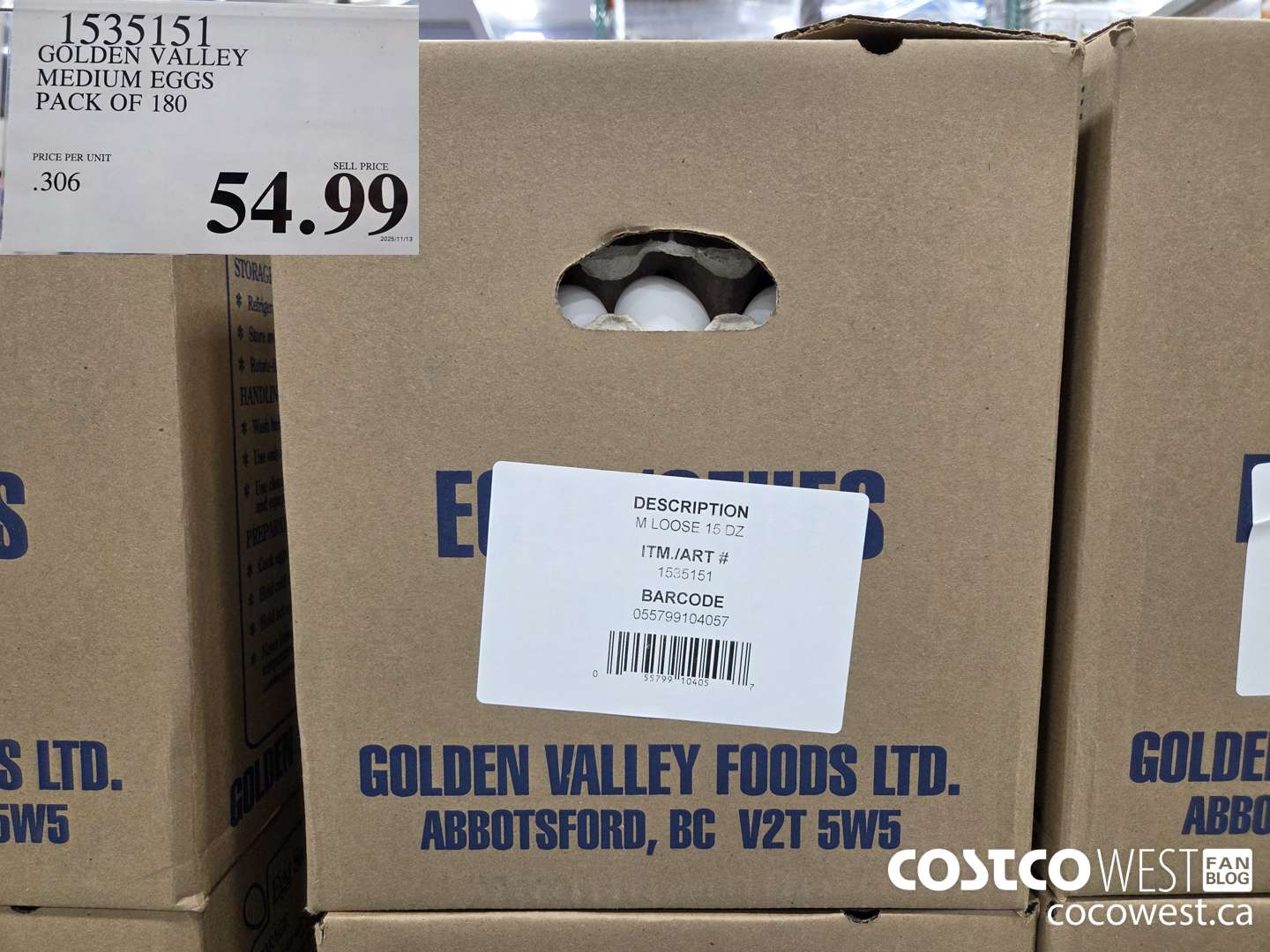 1535151 GOLDEN VALLEY MEDIUM EGGS PACK OF 180 $54.99