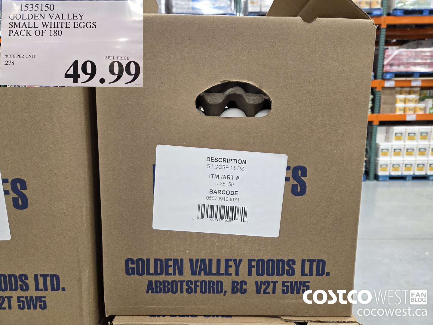 1535150 GOLDEN VALLEY SMALL WHITE EGGS PACK OF 180 $49.99