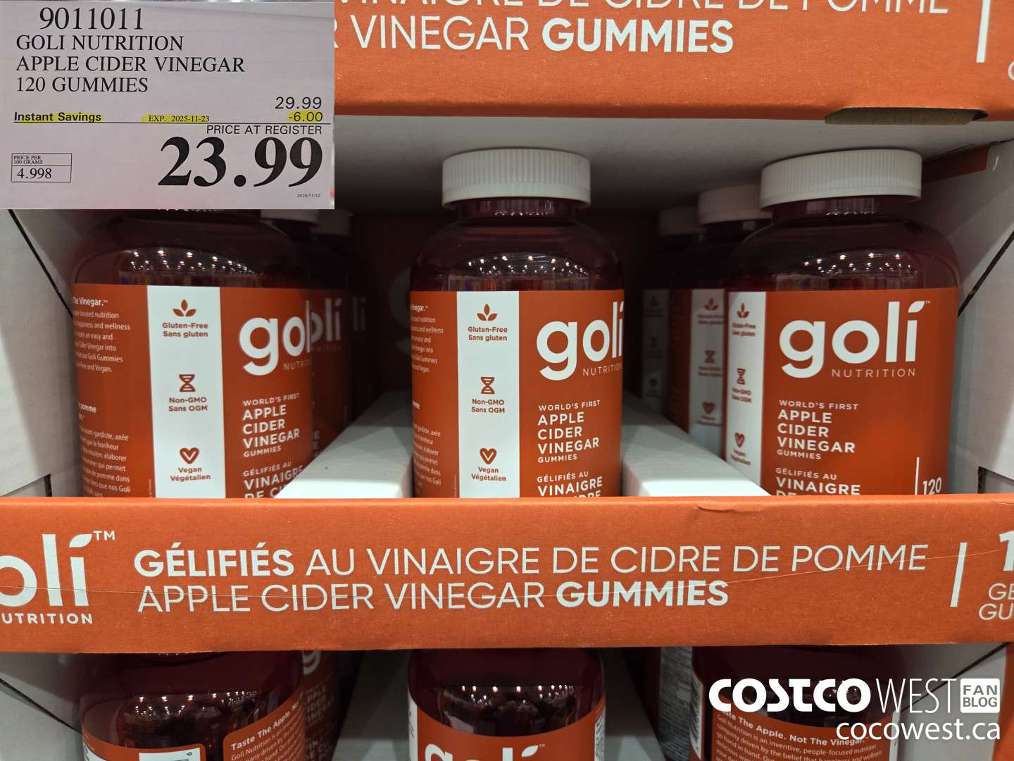 9011011 GOLI APPLE CIDER VINEGAR 120 VEGAN GUMMIES ($6.00 INSTANT SAVINGS EXPIRES ON 2025-11-23) $23.99