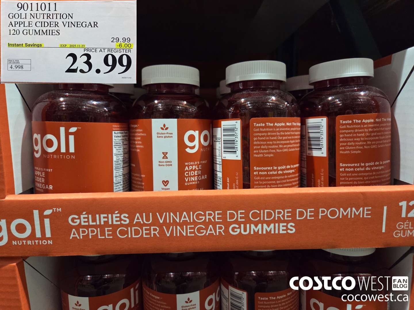 9011011 GOLI APPLE CIDER VINEGAR 120 VEGAN GUMMIES ($6.00 INSTANT SAVINGS EXPIRES ON 2025-11-23) $23.99
