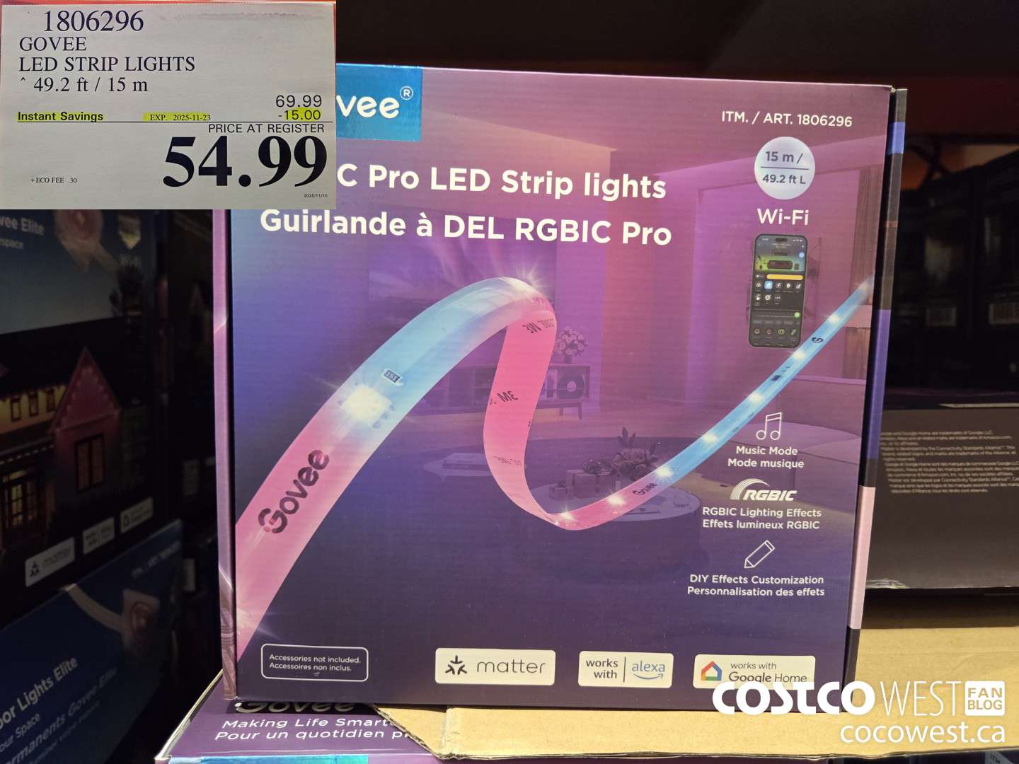 1806296 GOVEE LED STRIP LIGHTS 49.2FT/15M ($15.00 INSTANT SAVINGS EXPIRES ON 2025-11-23) $54.99