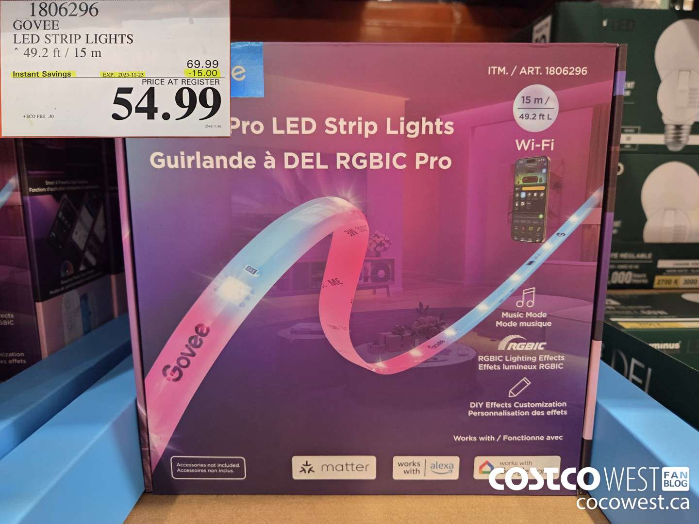 1806296 GOVEE LED STRIP LIGHTS 49.2FT/15M ($15.00 INSTANT SAVINGS EXPIRES ON 2025-11-23) $54.99