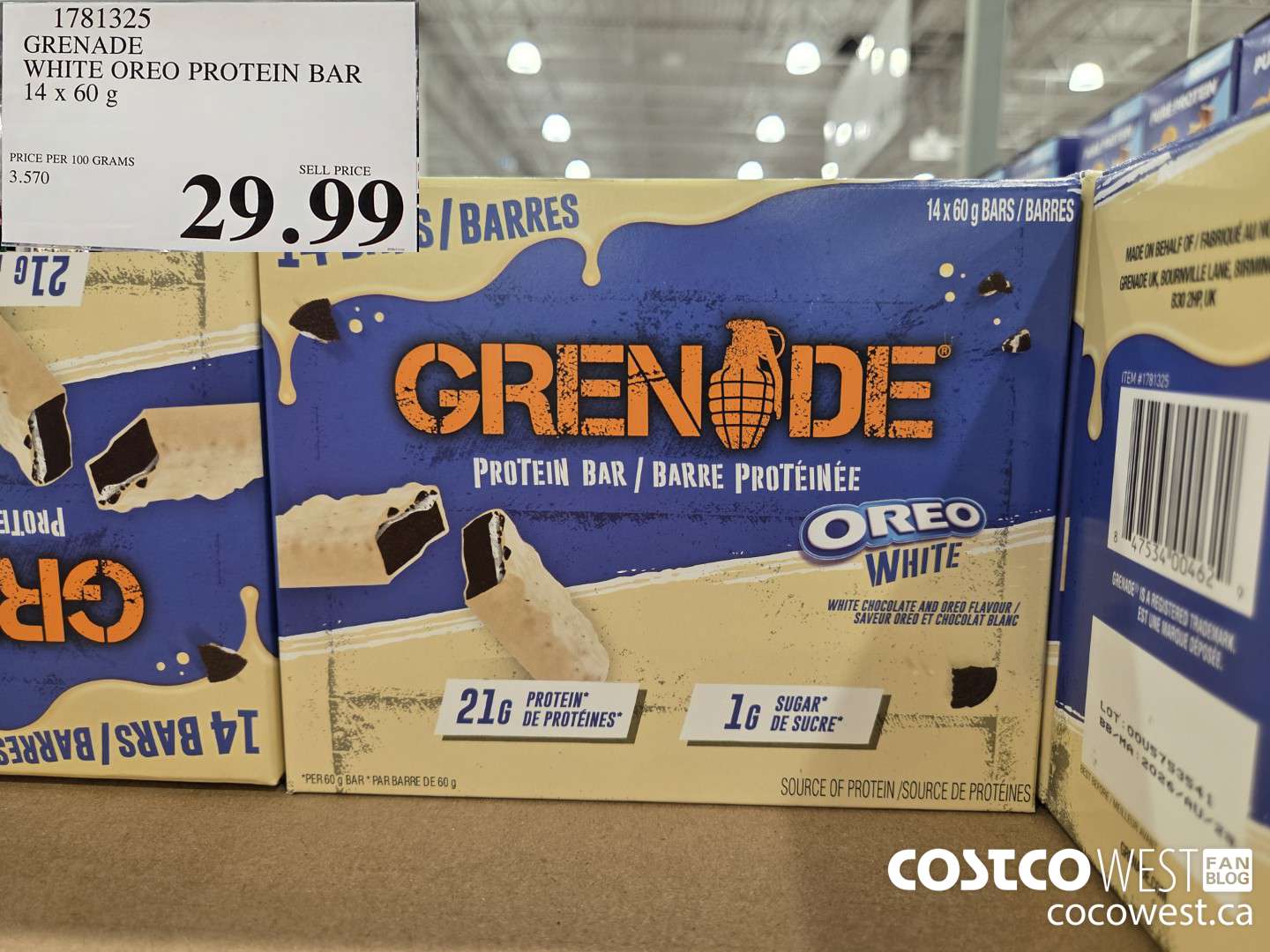 1781325 GRENADE WHITE OREO PROTEIN BAR 14 X 60G $29.99