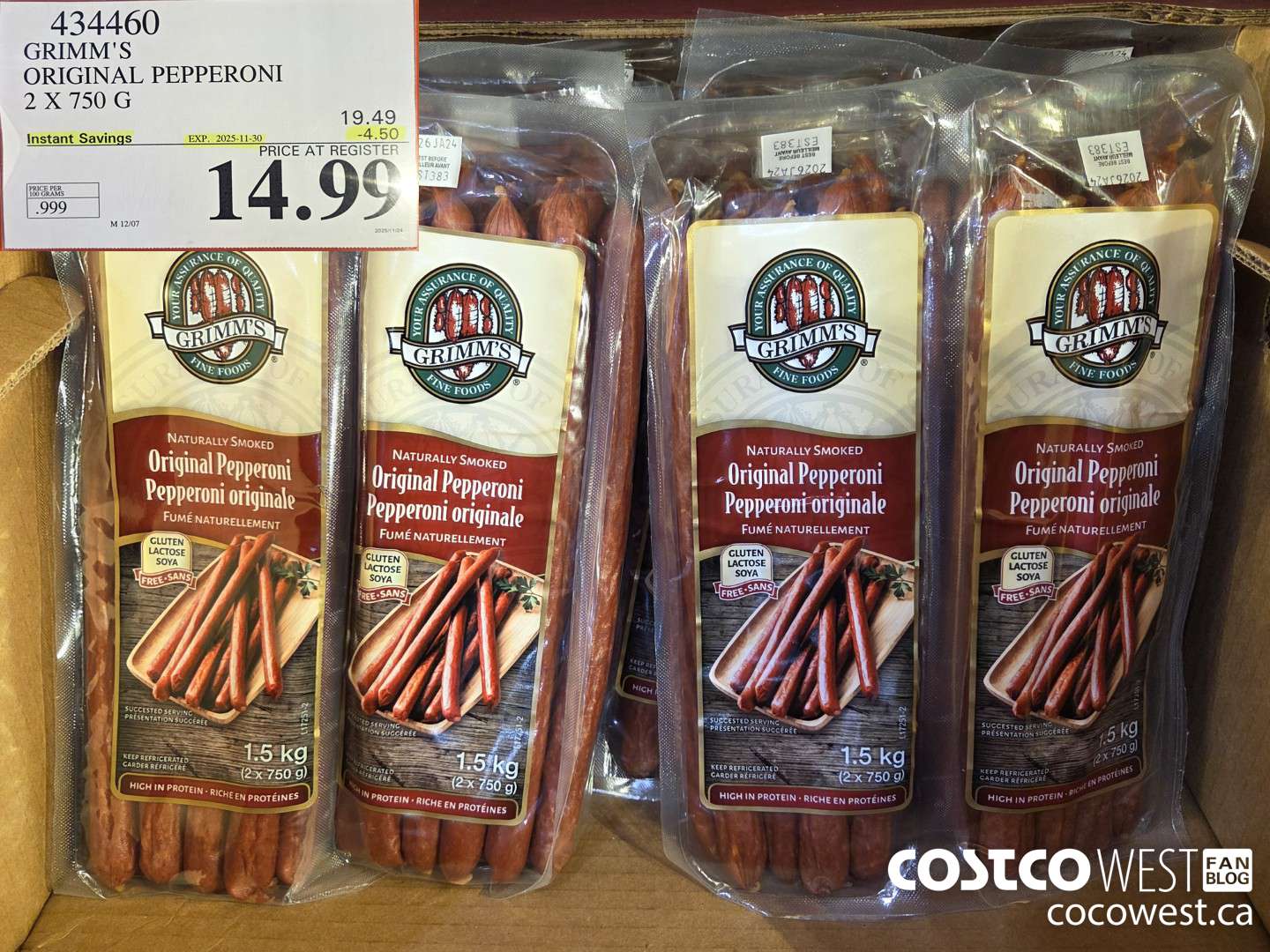 434460 GRIMM'S NATURAL FRESH PEPPERONI 2 x 750 g ($4.50 INSTANT SAVINGS EXPIRES ON 2025-11-30) $14.99