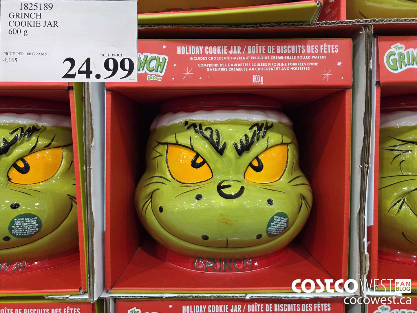 1825189 GRINCH PRAILINE COOKIE JAR 600G $24.99